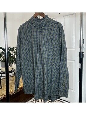 Plaid Flannel Shirt XL Green Blue Tartan Button Down Cotton Men